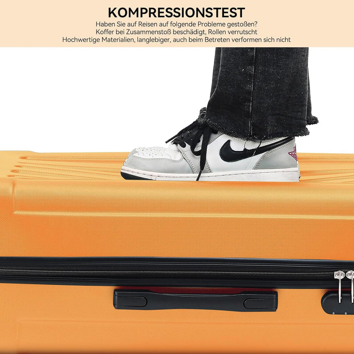 BEIBYE- Hartschalenkoffer Koffer Trolley Rollkoffer Reisekoffer Zahlenschloss 4 Zwilings-Rollen (Ora
