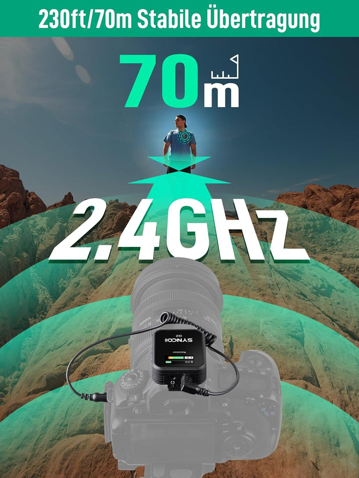 SYNCO G2 A1 Lavalier Mikrofon Wireless, Ansteckmikrofon Kabellos System bis zu 70m für DSLR Kamera C