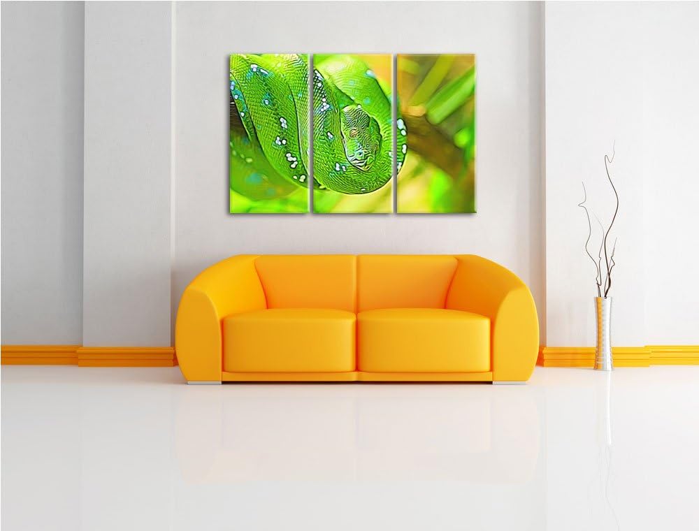 Grüne giftige Baumschlange Spezial 3-Teiler Leinwandbild 120x80 Bild auf Leinwand, XXL riesige Bilde