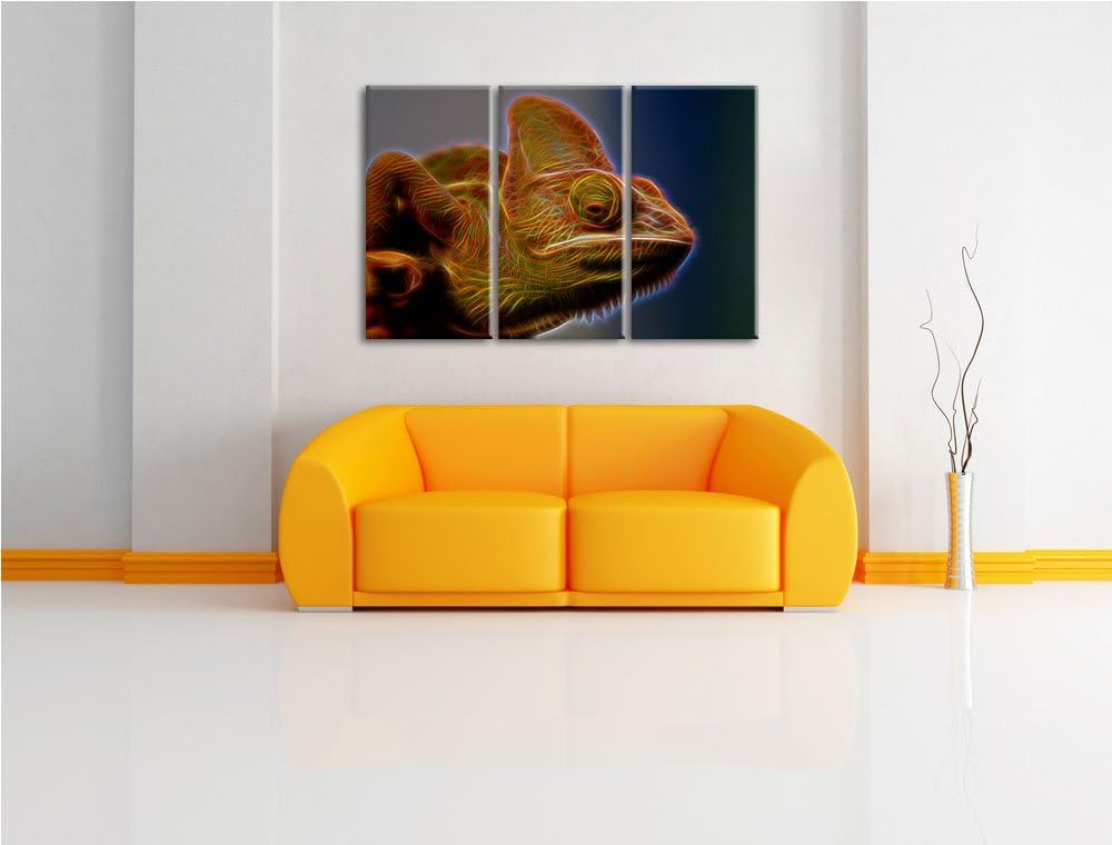 gelbes Chamäleon NewArt 3-Teiler Leinwandbild 120x80 Bild auf Leinwand, XXL riesige Bilder fertig ge
