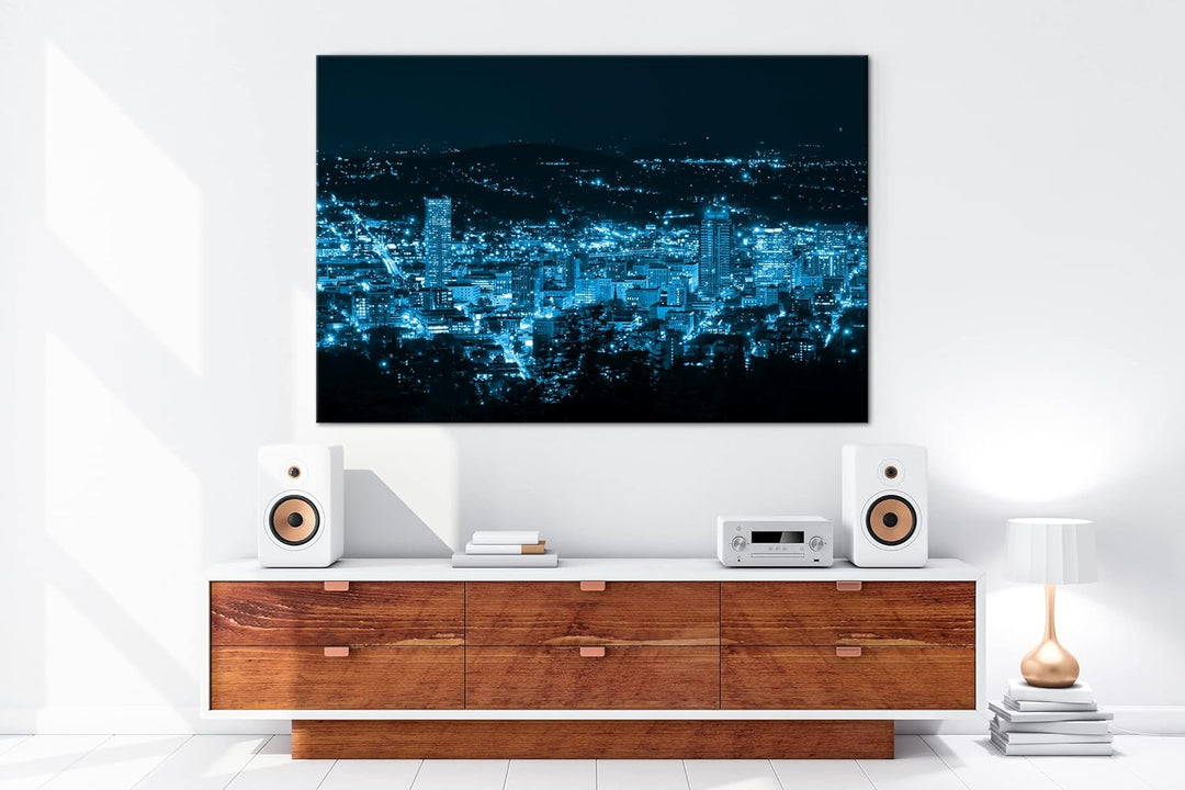 deyoli zauberhafte Lichter einer Grossstadt Format: 80x60 Effekt: Monocrome Blau als Leinwand, Motiv