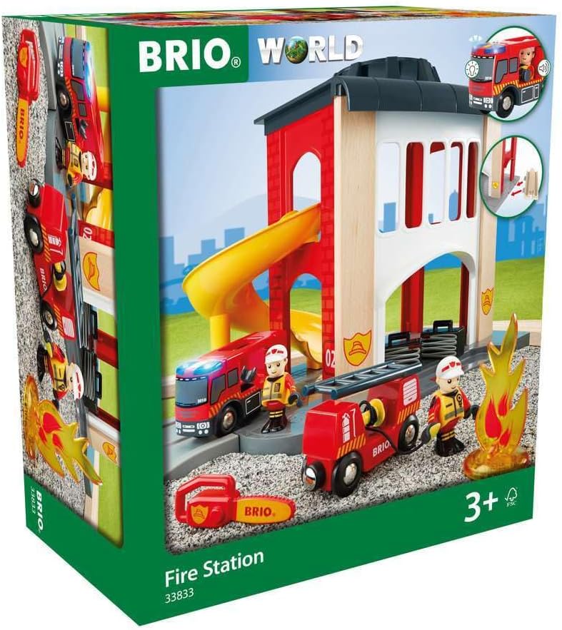 BRIO World 33833 Grosse Feuerwehr Station - Feuerwache mit Feuerwehr-Einsatzfahrzeug & World 33835 G