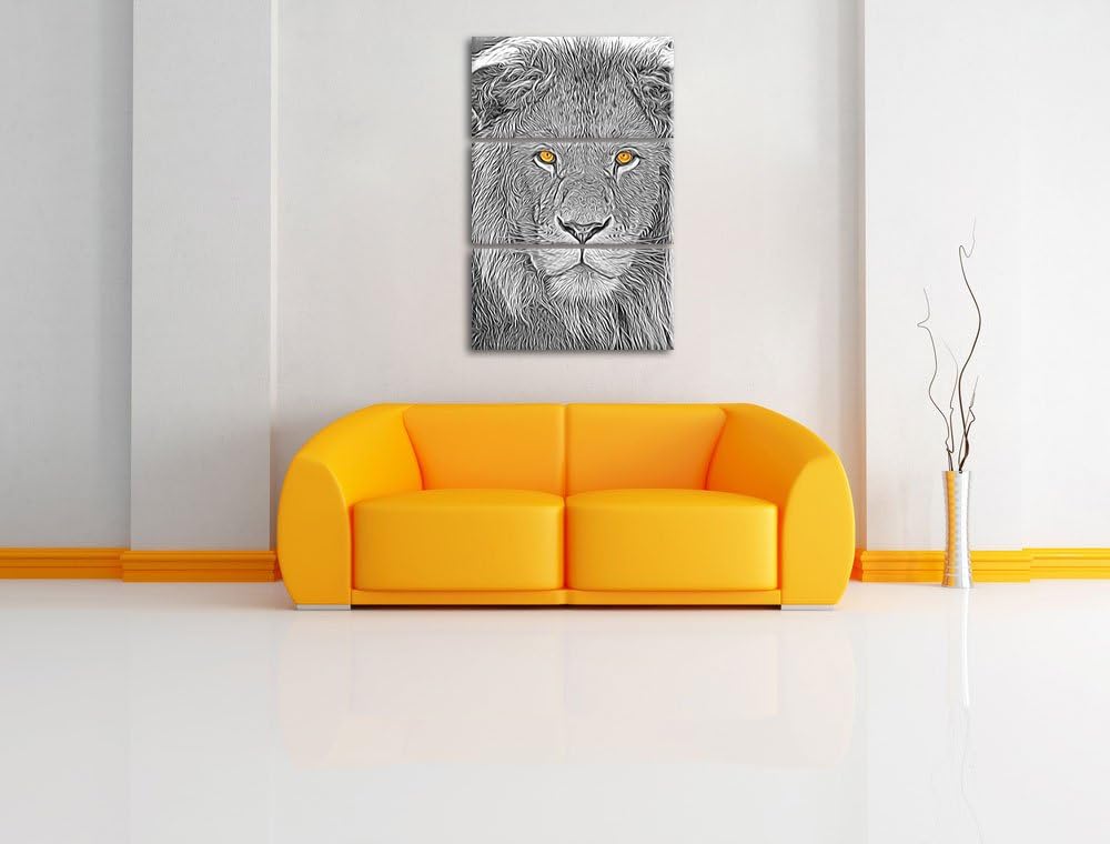 bildschöner Löwe schwarz/weiss Deluxe 3-Teiler Leinwandbild 120x80 Bild auf Leinwand, XXL riesige Bi