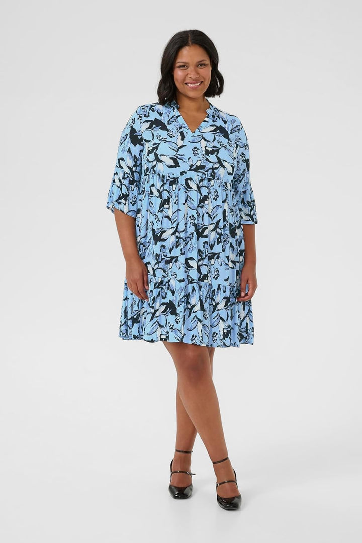 KAFFE CURVE Kleid KCisma 46 Blue Graphic Flower, 46 Blue Graphic Flower