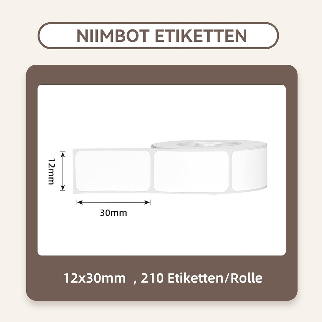 NIIMBOT Thermo Etiketten Selbstklebend, 12 x 30mm Etikettendrucker Thermopapier Kompatibel mit dem D