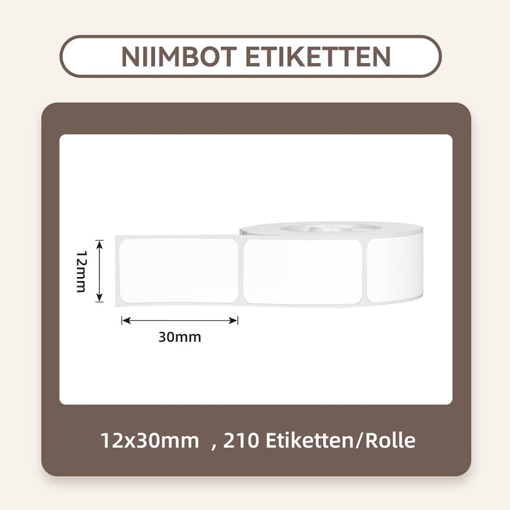 NIIMBOT Thermo Etiketten Selbstklebend, 12 x 30mm Etikettendrucker Thermopapier Kompatibel mit dem D