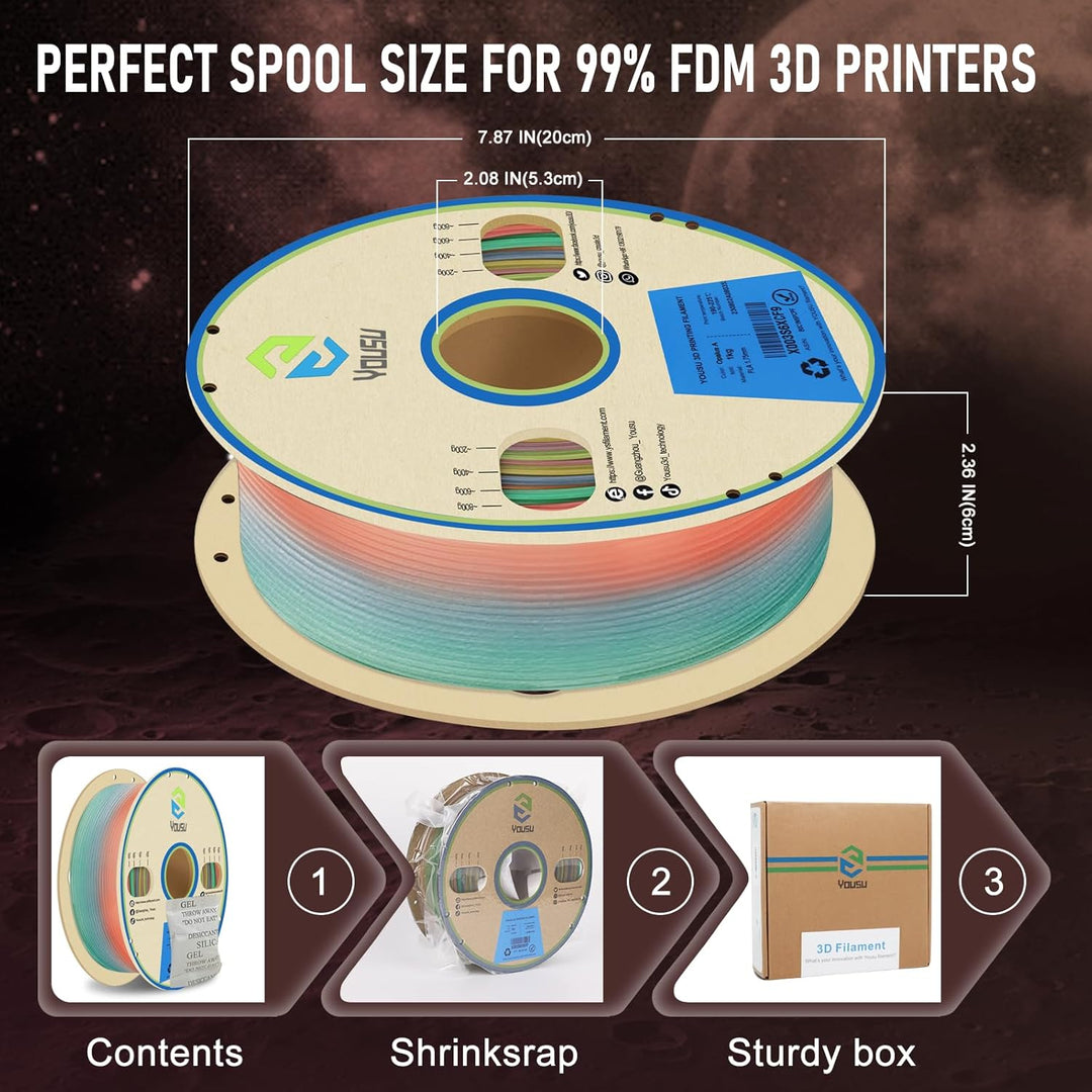 YOUSU Glow in the Dark PLA Filament 1.75mm, leuchtet im Dunkeln,Massgenauigkeit 99% Wahrscheinlichke