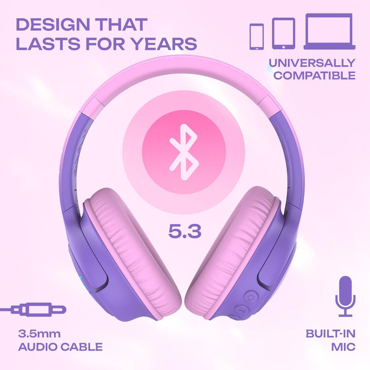 PowerLocus Bobo Bluetooth Kopfhörer Kinder, Kinderkopfhörer Over Ear mit 74/85/94dB Lautstärkebegren