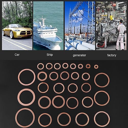 Kupfer Unterlegscheiben-Set, 568Stk. 30 Grössen O-Ring Kupferdichtungen Flachring-Set-Kit mit Kunsts