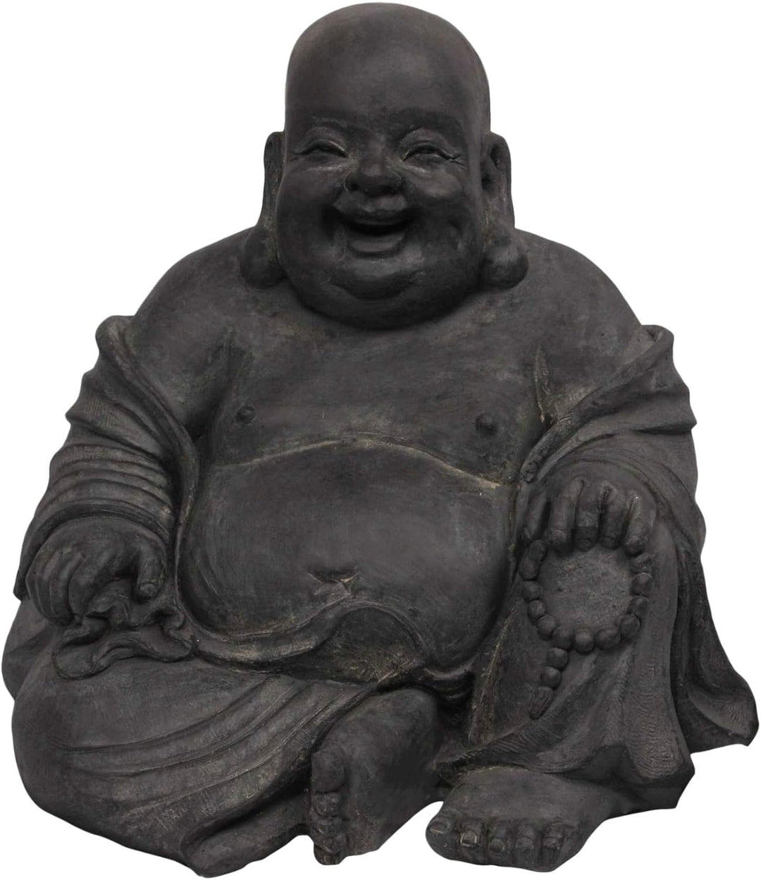 Stone-Lite Figur Lachender Buddha sitzend - für Haus und Garten - Höhe 24 cm - schwarz