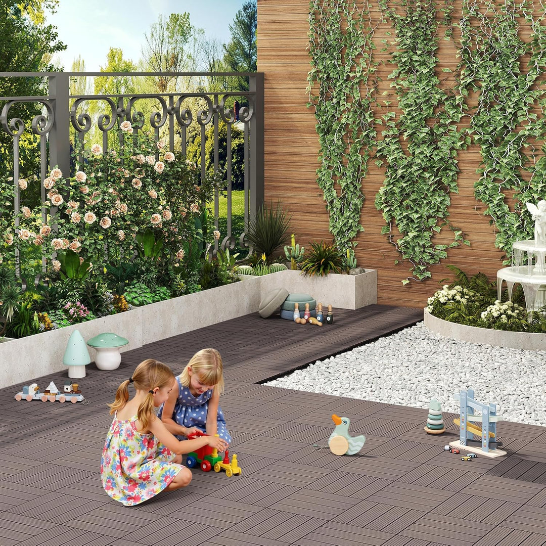 WOLTU GTF001br WPC Terrassenfliesen Terrassendielen Fliese in Holzoptik Bodenbelag mit klicksystem B