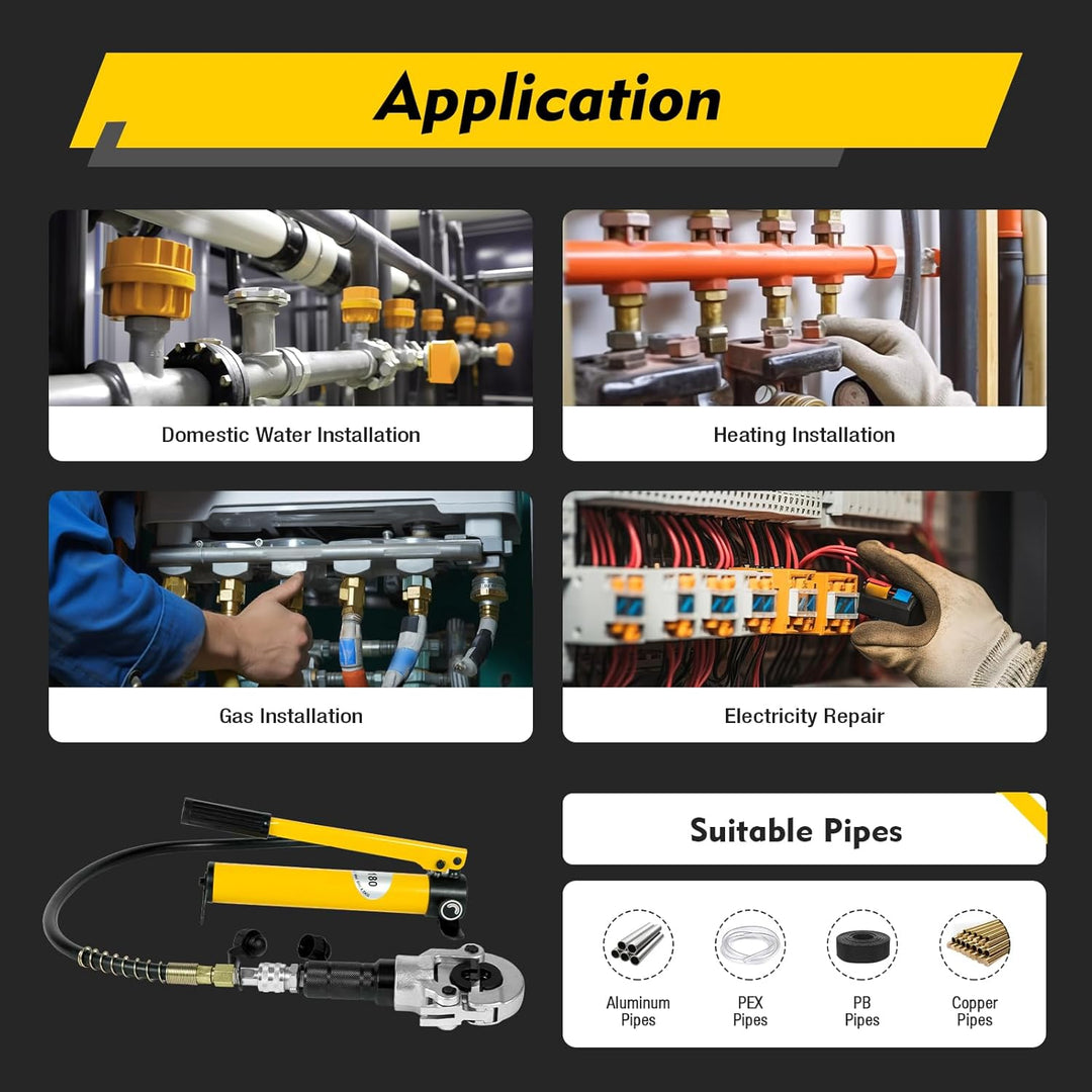 BJTDLLX Hydraulische Presszange Hydraulik Crimpzange V-T Kontur Radialpresse Kupferrohr 360° Verbund