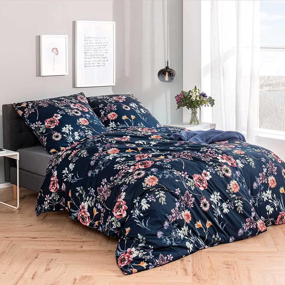 ESTELLA Mako Interlock Jersey Bettwäsche Laurena Nachtblau 135x200 cm + 80x80 cm, 135x200 cm + 80x80