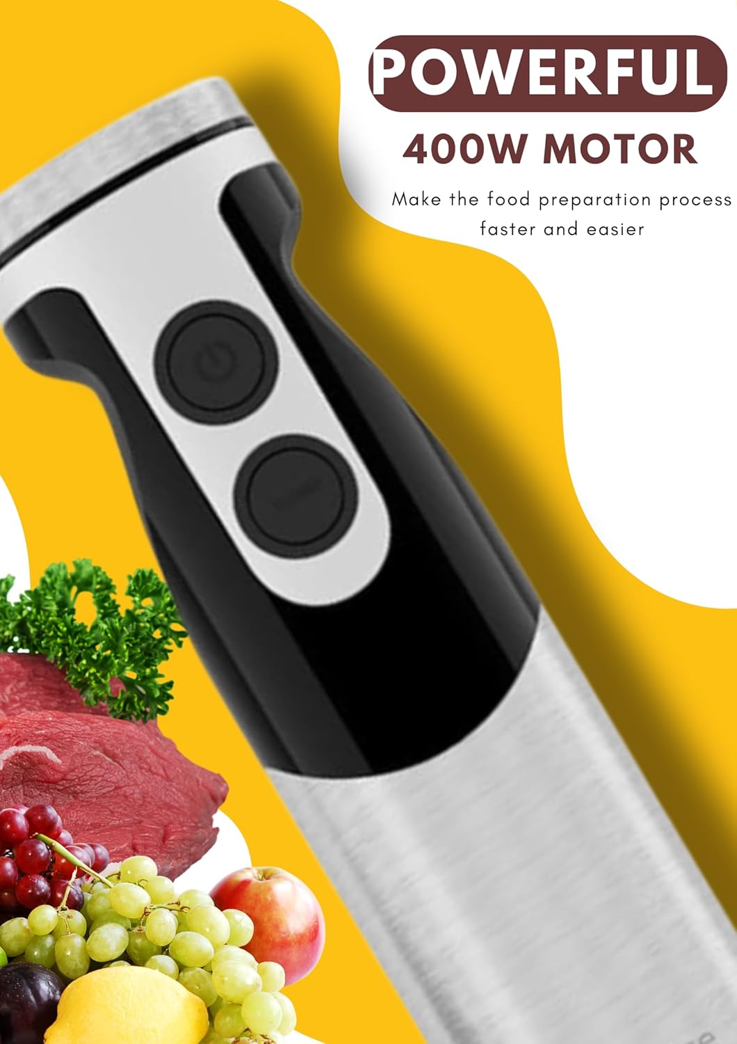 MegaWise Pro Titanverstärkter 5-in-1-Stabmixer, leistungsstarke 400 W mit 80% schärferen Klingen, ka