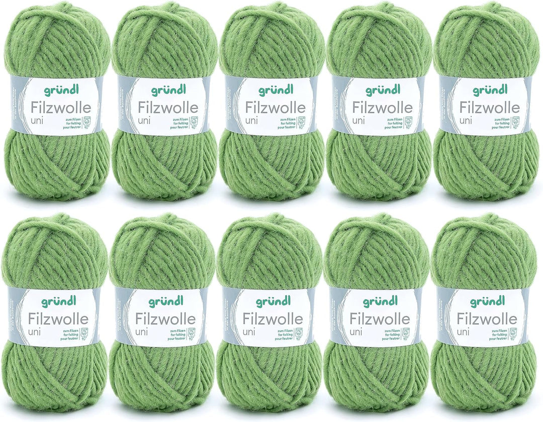 Gründl Filzwolle uni (Wolle zum Filzen, Stricken und Häkeln, Garn aus 100 % Schurwolle, 50 g / 50 m,