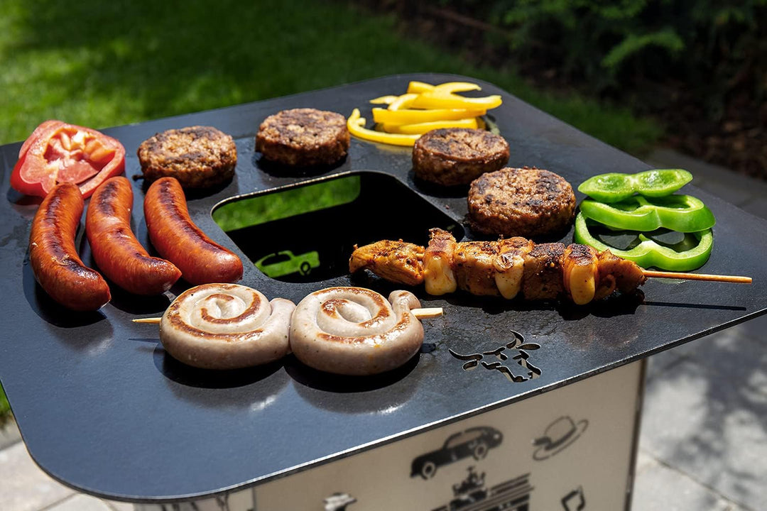 tuning-art FK03 Feuertonne Grill-Set | Feuerkorb Steckbar + Feuerplatte | Grillplatte, Grösse:Herz +