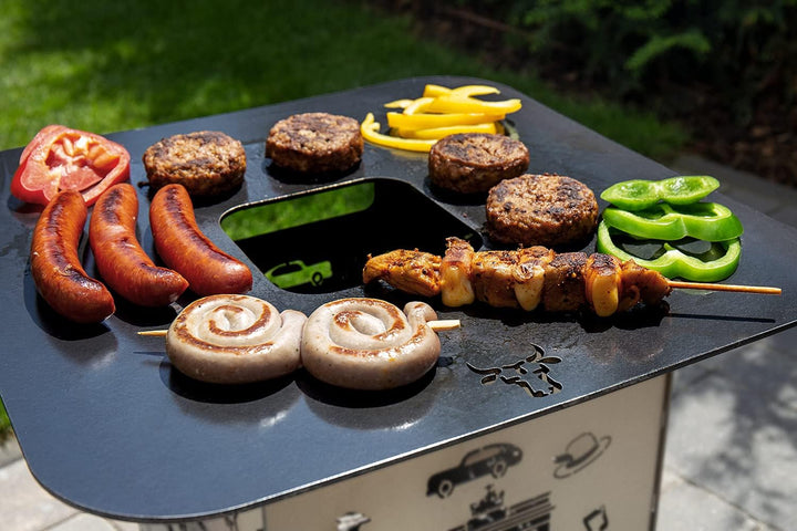 tuning-art FK03 Feuertonne Grill-Set | Feuerkorb Steckbar + Feuerplatte | Grillplatte, Grösse:Herz +