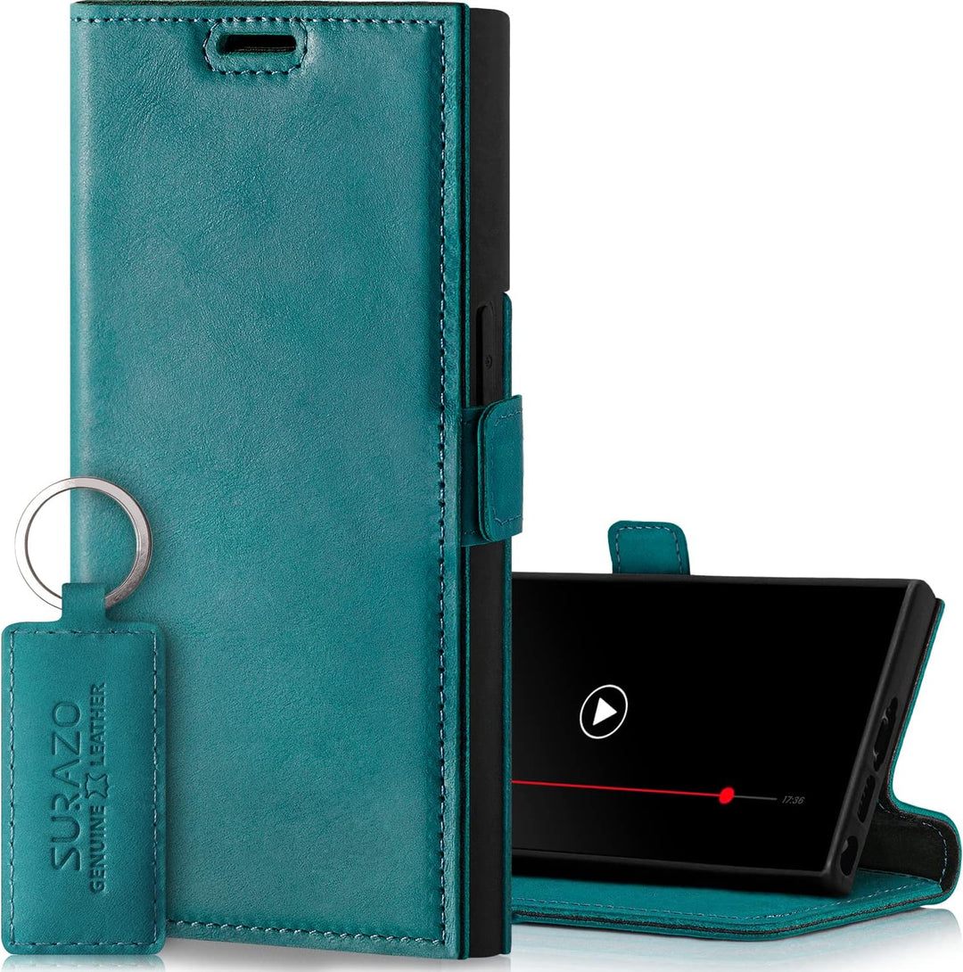 SURAZO Slim Magnet Handyhülle für Samsung Galaxy S23 Ultra Hülle Leder – Klappbare Echtleder Schutzh