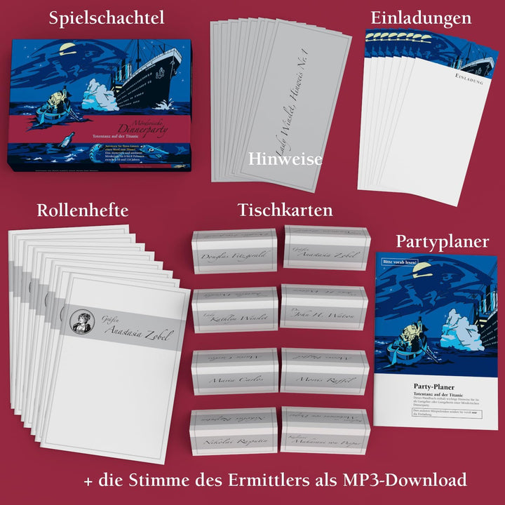 Mörderische Dinnerparty – Totentanz auf der Titanic - Krimidinner für zuhause 6 bis 8 Personen - spa