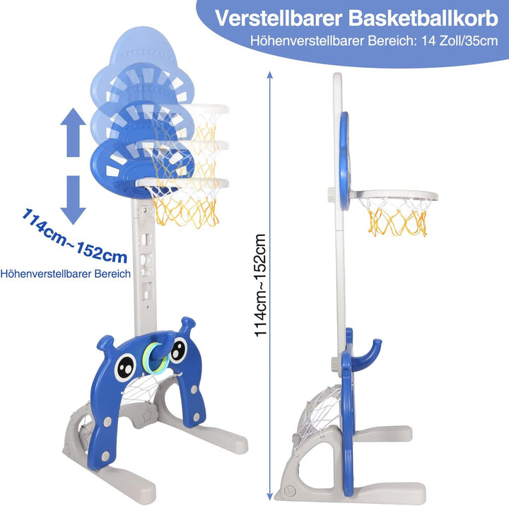 Ansobea Kinder Basketballkorb Set - 4 in 1,Basketballkorb fĂŒr Kinder,höhenverstellbarer,Fussballtor