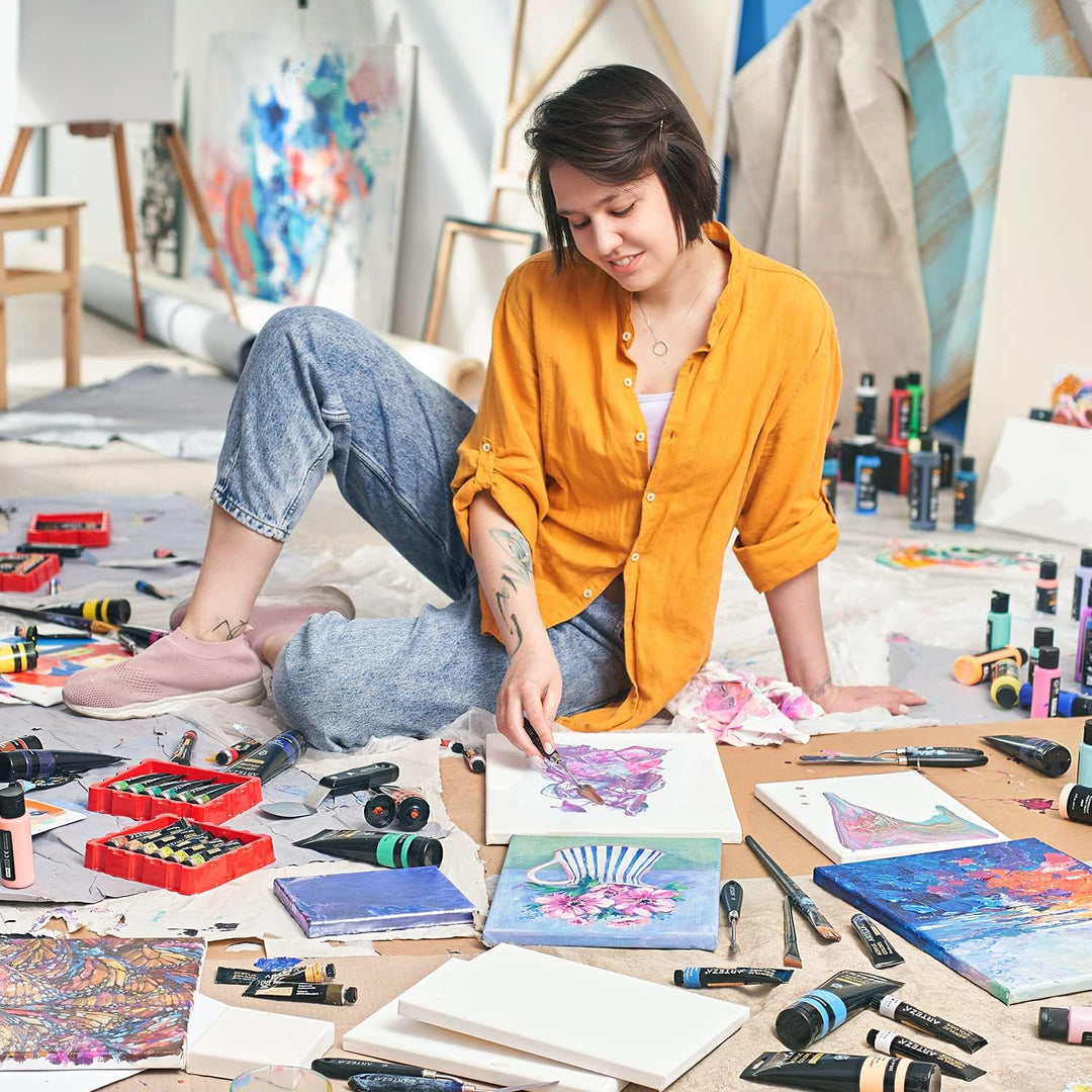 Arteza Leinwand Keilrahmen, 4 Stück 50x50, 30x40, 20x25, und 25x15cm, weisse grundierte 100% Baumwol