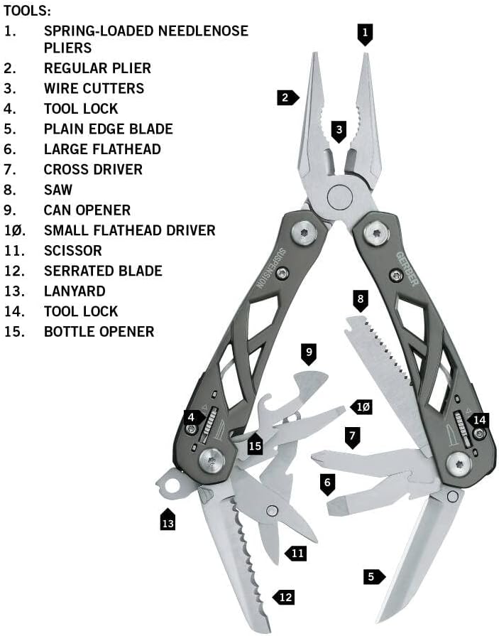 Gerber Multifunktionswerkzeug mit Nylon-Scheide und 12 Funktionen, Suspension Multi-Tool, 1003720 12