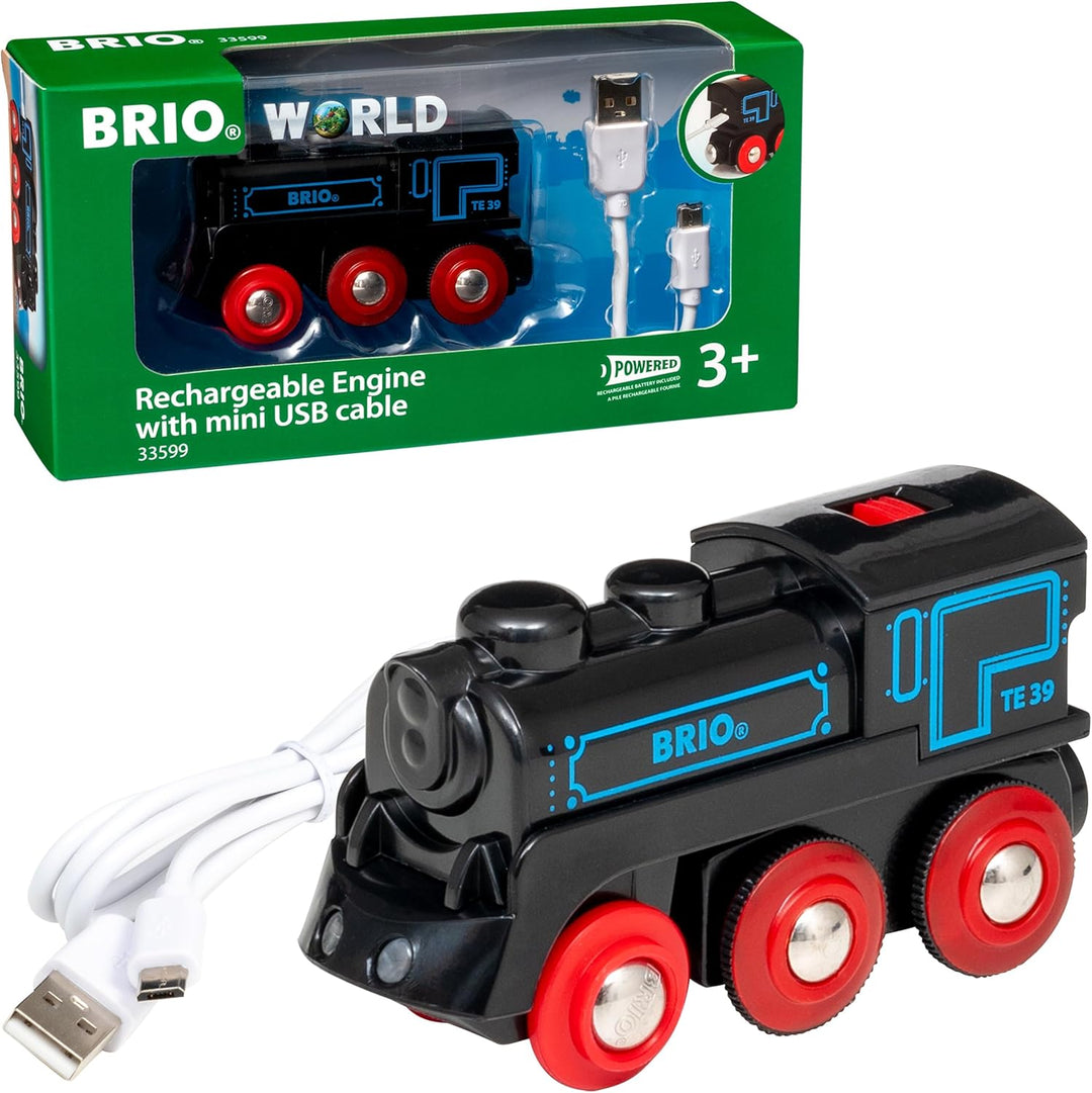 BRIO 33599 - Akku Lok mit Mini USB, bunt & World 33754 - Magnetisches Glockensignal – Eisenbahnzubeh