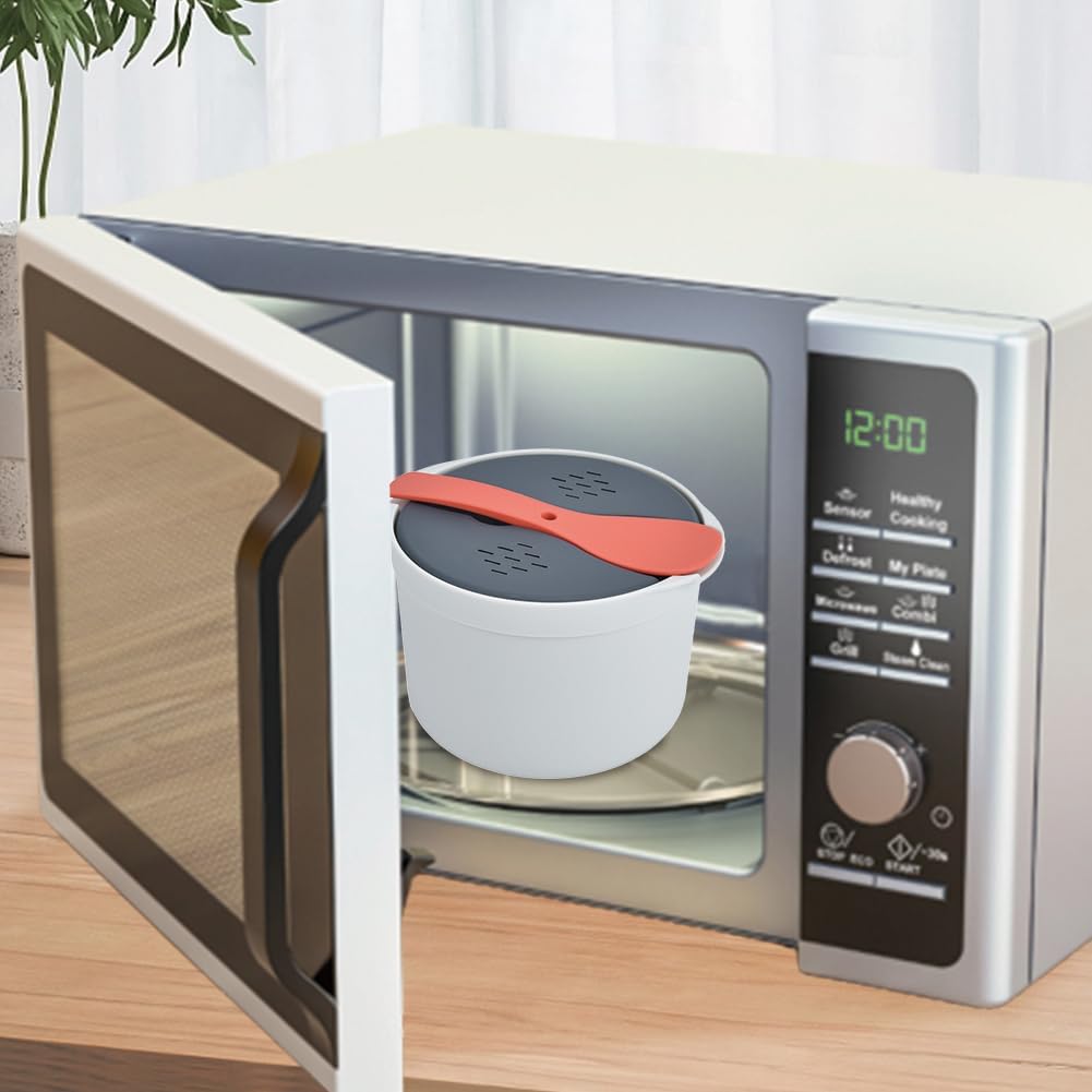 Mikrowellen Reiskocher, 2L Dampfgarer Runde Lebensmittelbehälter Kochen Multifunktionales Kochgeschi