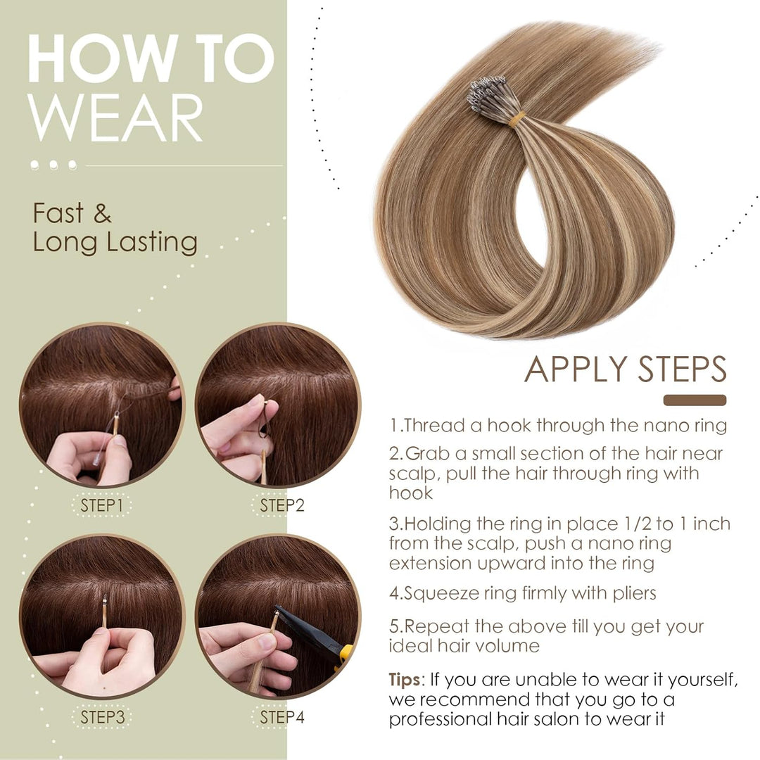 Silk-co Haarteile Echthaar Nanoring Extensions Loop Haarverlängerung 100% Human Hair Weich Natürlich