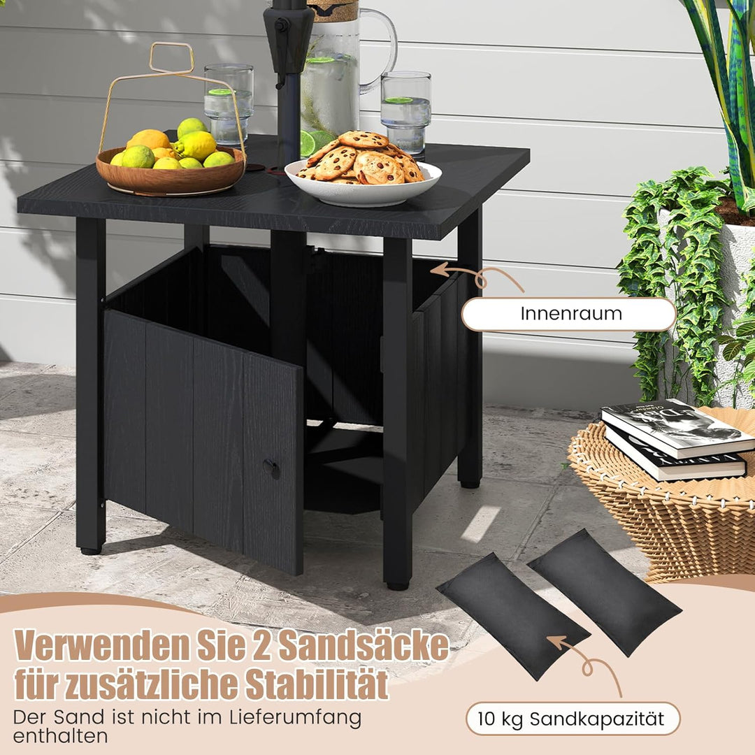 COSTWAY Beistelltisch Outdoor wetterfest, Gartentisch Metall mit Schirmloch & 2 Sandsäcken, Kleiner