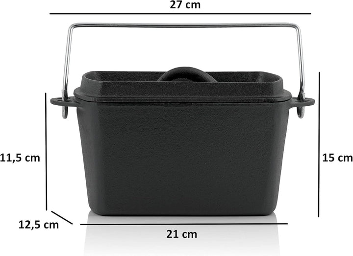 BBQ-Toro Gusseisen Backtopf | 2 Liter - 27 x 12,5 x 15 cm | bereits eingebrannt - pre-Seasoned | Dut