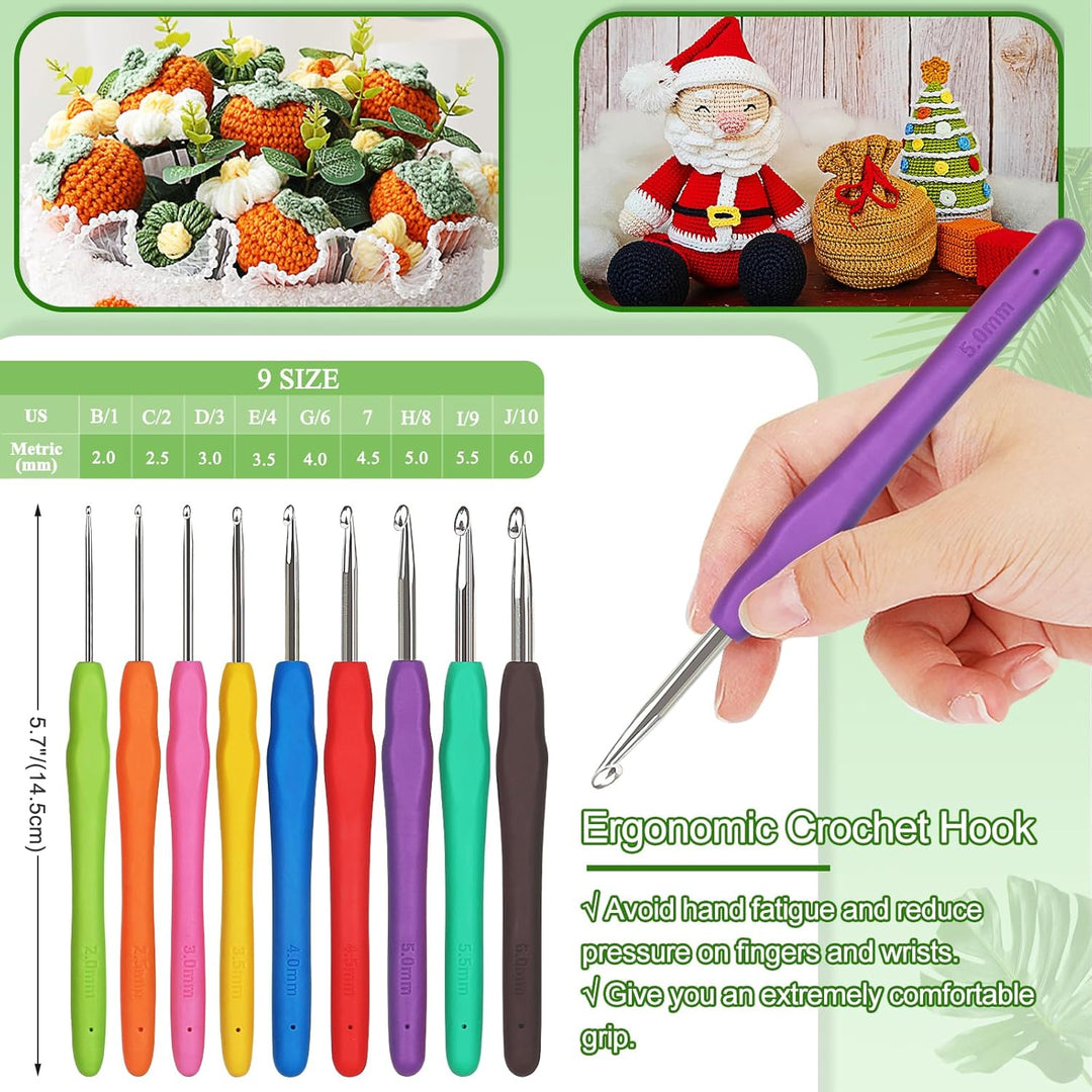 Coopay Häkelnadel Set, Tragbar Häkelset für Anfänger, Bunte Metall Häkelnadel und TPR Häkelnadeln mi