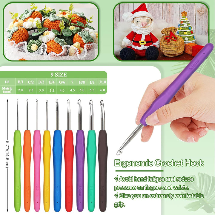 Coopay Häkelnadel Set, Tragbar Häkelset für Anfänger, Bunte Metall Häkelnadel und TPR Häkelnadeln mi