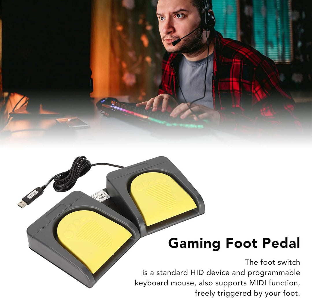 Elprico USB-Fusspedal, Doppelfussschalter Mechanische Schalter mit Zwei Pedalen MIDI-Controller HID