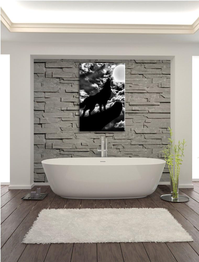 Pixxprint Wolf im Mondschein als Leinwandbild | Grösse: 100x70 cm | Wandbild | Kunstdruck | fertig b