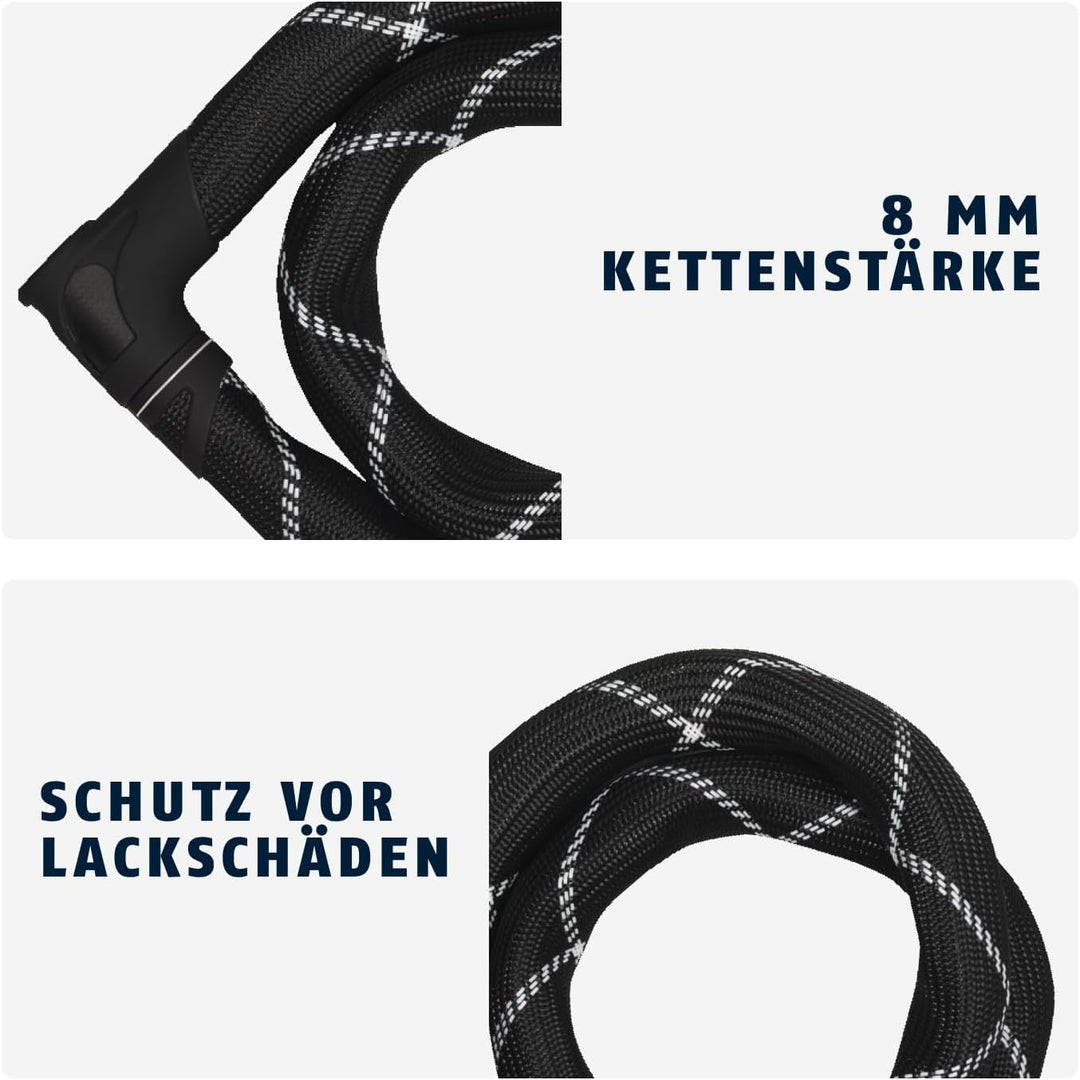 ABUS Kettenschloss Iven Chain 8210 – Fahrradschloss aus gehärtetem Stahl – mit Kunstfaserummantelung