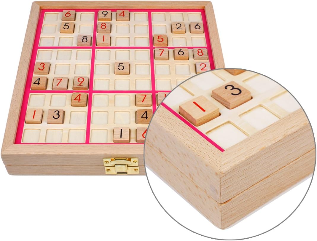 Andux Zone Sudoku Brett Kasten 3-in-1 hölzerne Zahl Platz Spielzeug SD-03 (Rosa), Rosa