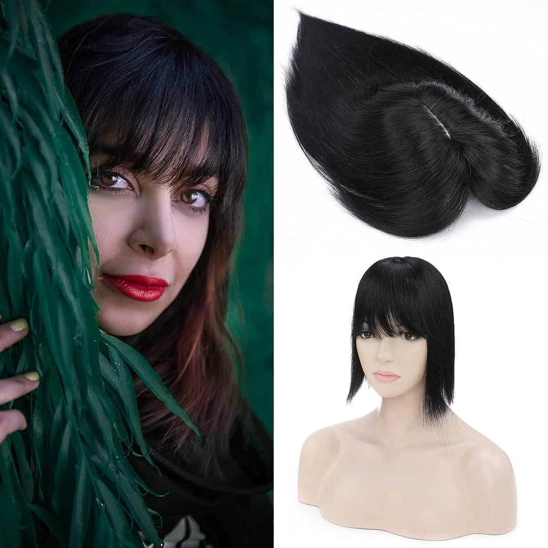 Silk-co Clip in Extension Echthaar Topeer Echthaar Haarteile Echthaar Toupet Haarverlängerung mit Fr