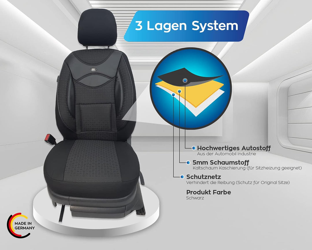 BREMER SITZBEZÜGE Mass Auto Schonbezüge kompatibel mit VW Polo 6 AW Fahrer & Beifahrer Set ab 2017 /