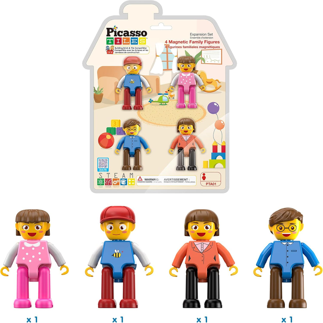 PicassoTiles Magnetic 4 Familien-Aktionsfiguren Kleinkind Spielzeug Magnet-Erweiterungspaket Pädagog