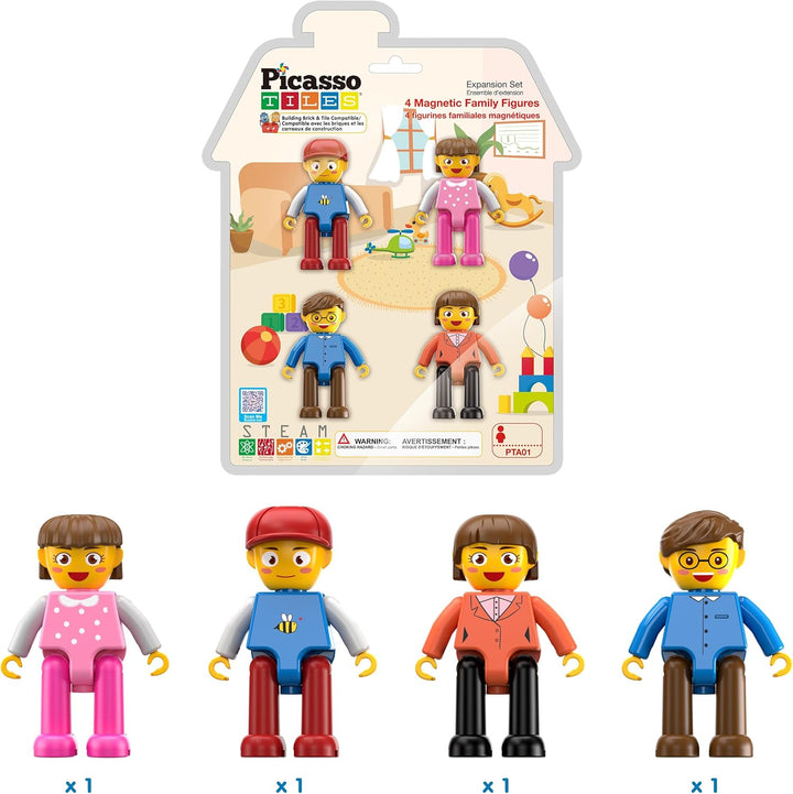 PicassoTiles Magnetic 4 Familien-Aktionsfiguren Kleinkind Spielzeug Magnet-Erweiterungspaket Pädagog