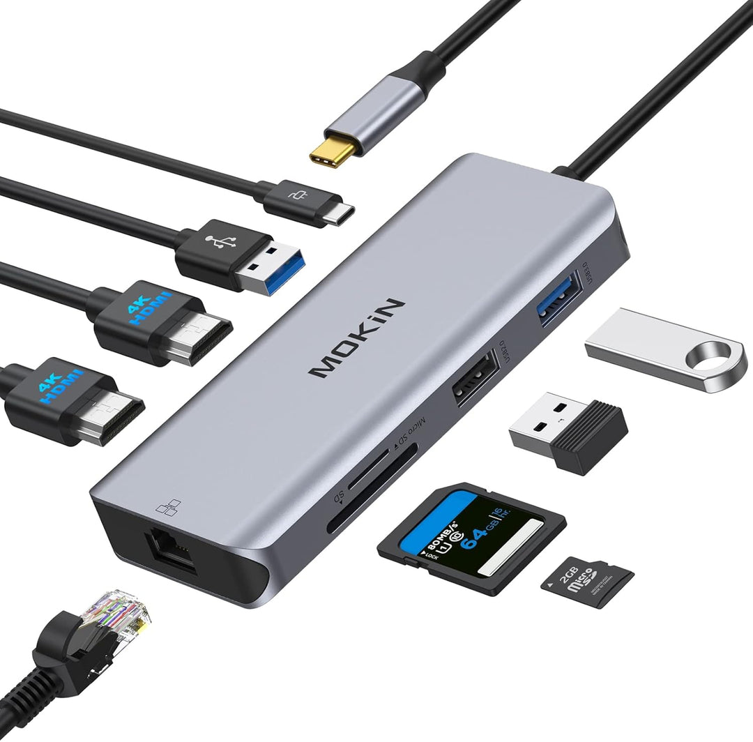 USB C 2 HDMI, MOKiN 9 in 1 Docking Station Dual Monitor, USB C Hub mit 4K Dual HDMI, Gigabit Etherne
