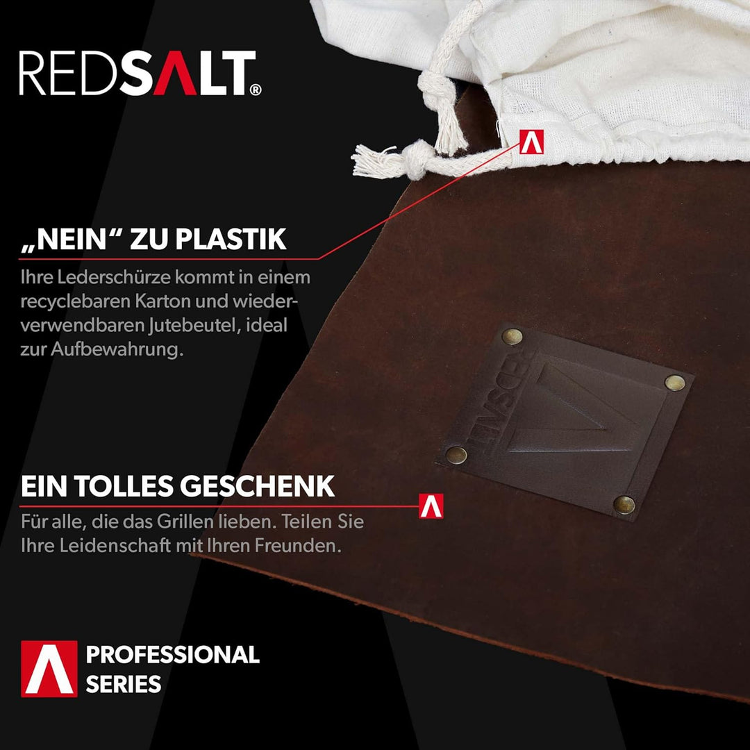 REDSALT® Premium Lederschürze 100% Büffel Leder 84x62cm Crossback braun | Profi BBQ Grillschürze | A