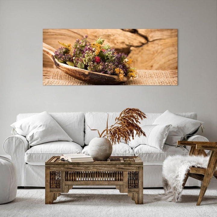 ARTTOR Wandbilder Dekoration Wohnzimmer Kraut Tee Bio getrocknete Kräuter Bilder auf Leinwand 120x50