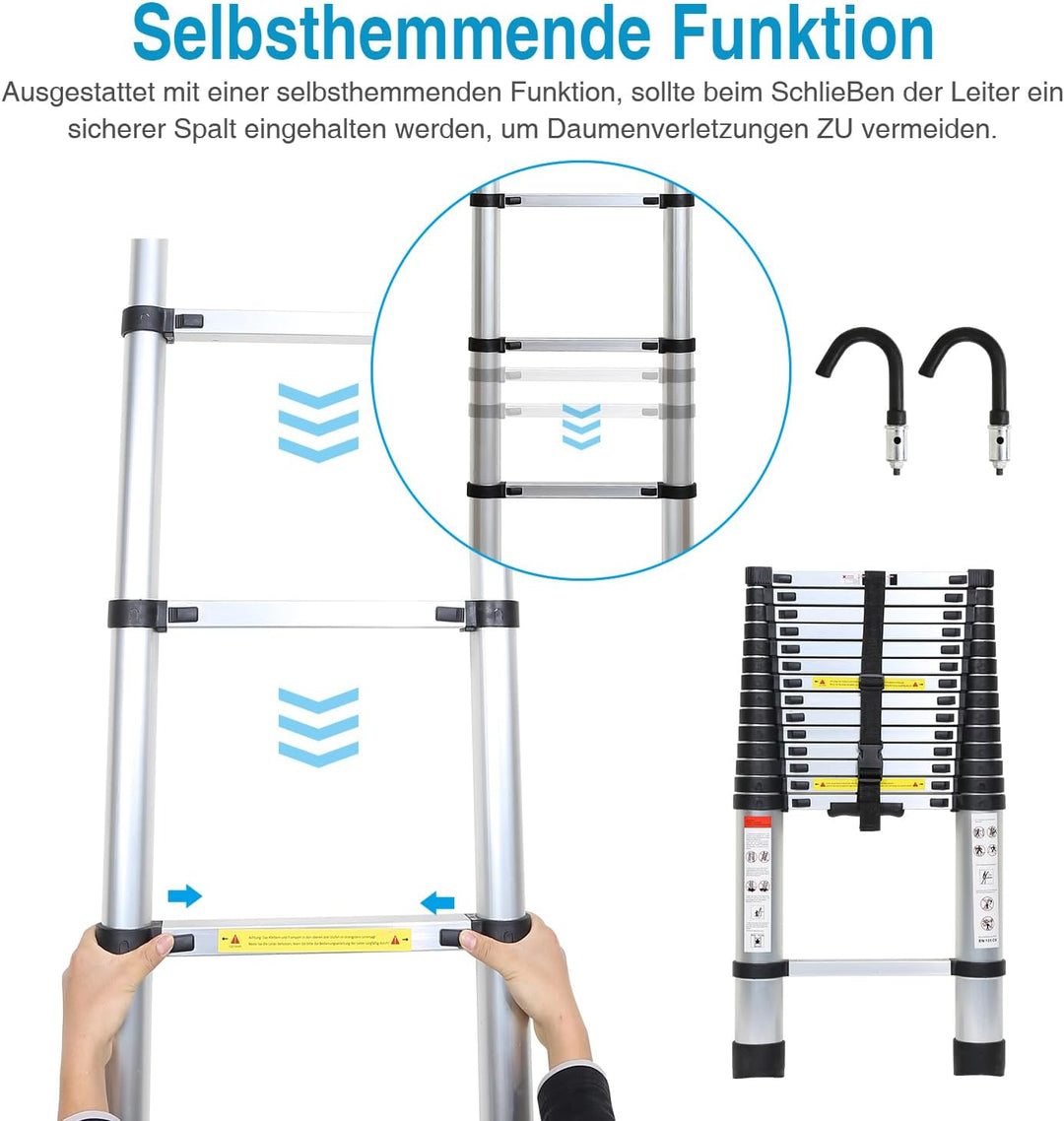 Ansobea Teleskopleiter Aluminiumleiter Ausziehbar Leiter Maximale Tragkraft von 150kg Ausziehleiter