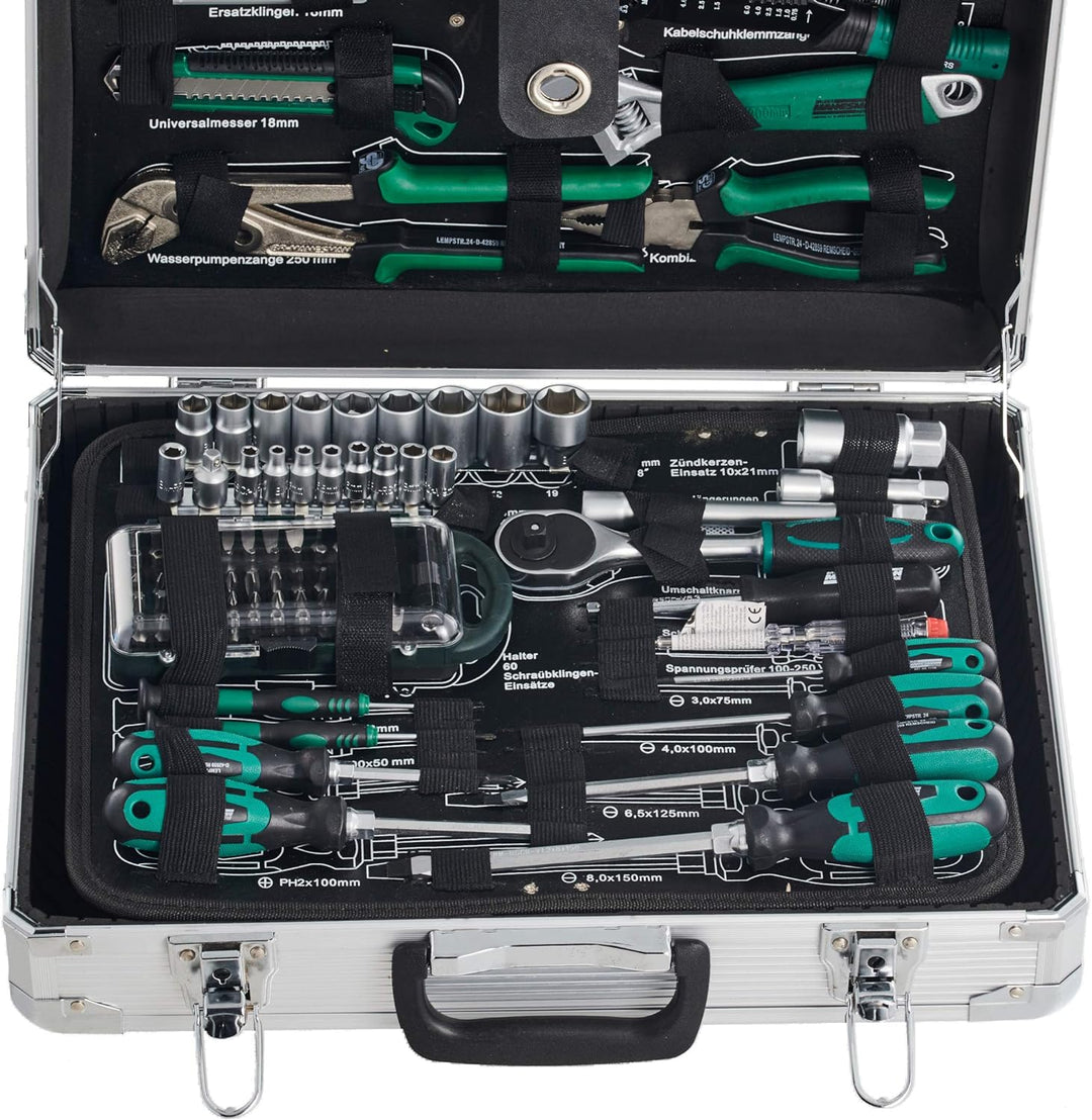 Brüder Mannesmann 124-tlg. Werkzeugsatz im Alukoffer, Silber, M29072 Single, Single