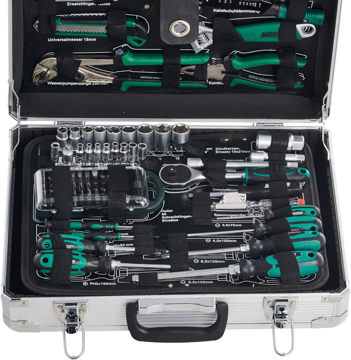 Brüder Mannesmann 124-tlg. Werkzeugsatz im Alukoffer, Silber, M29072 Single, Single