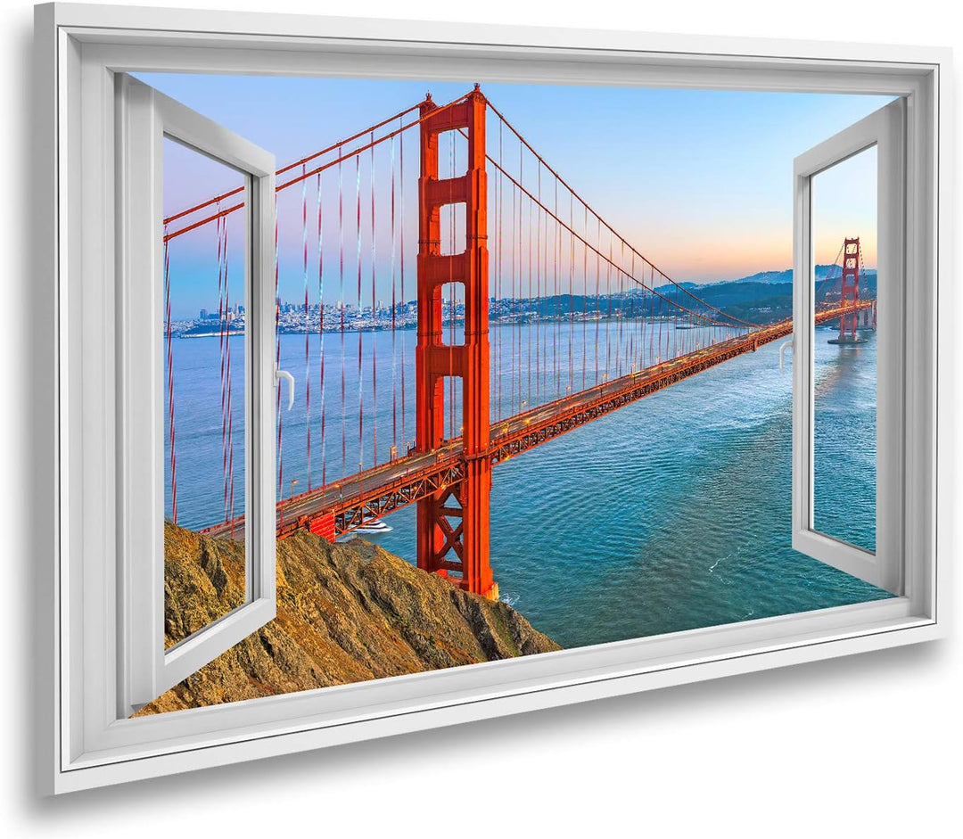 islandburner Bild auf Leinwand Fensterblick Golden Gate Bridge San Francisco Kalifornien Usa Sagenha