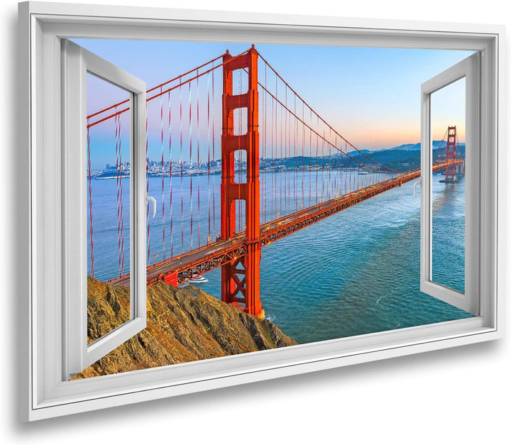 islandburner Bild auf Leinwand Fensterblick Golden Gate Bridge San Francisco Kalifornien Usa Sagenha