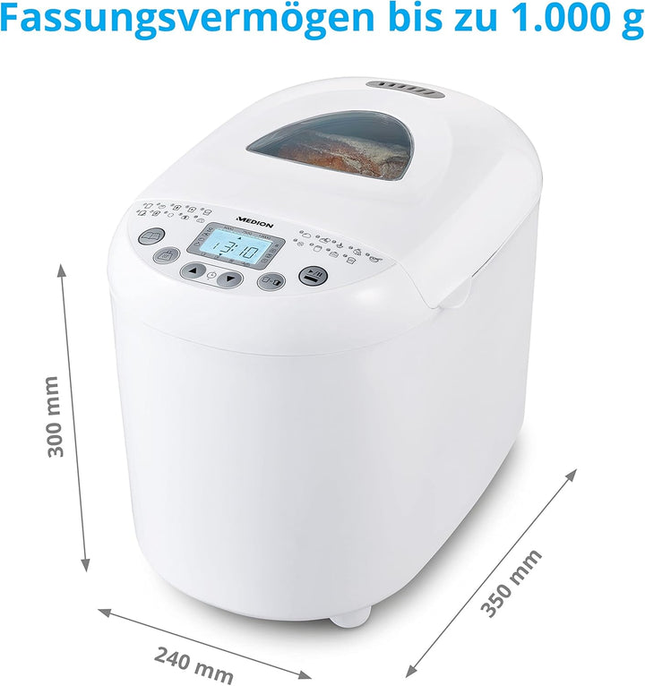 MEDION Brotbackautomat (Brotbackmaschine, 550 Watt, bis zu 1000g, 19 Backprogramme, 3 Bräunungsgrade